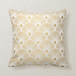 Art Deco Muster. Nahtloser weißer und goldener Hi Kissen