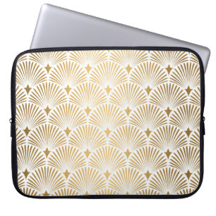 Art Deco Muster. Nahtloser weißer und goldener Hi Laptopschutzhülle