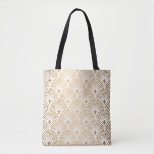 Art Deco Muster. Nahtloser weißer und goldener Hi Tasche