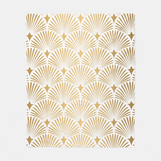 Art Deco Muster. Nahtloser weißer und goldener Hin Fleecedecke (Vorderseite)