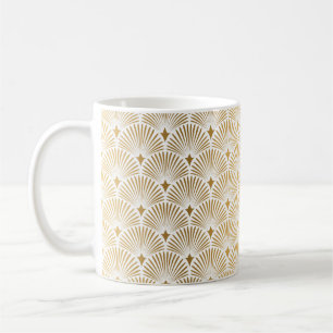 Art Deco Muster. Nahtloser weißer und goldener Hin Kaffeetasse