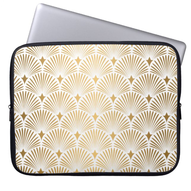 Art Deco Muster. Nahtloser weißer und goldener Hin Laptopschutzhülle (Vorderseite)