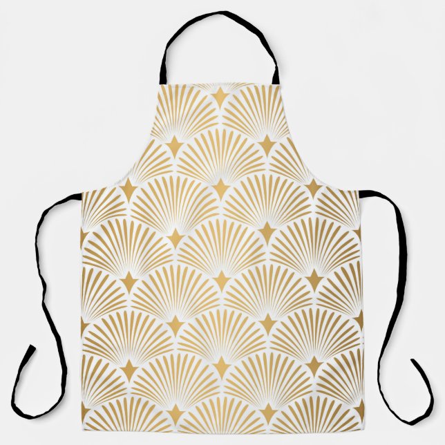 Art Deco Muster. Nahtloser weißer und goldener Hin Schürze (Vorderseite)