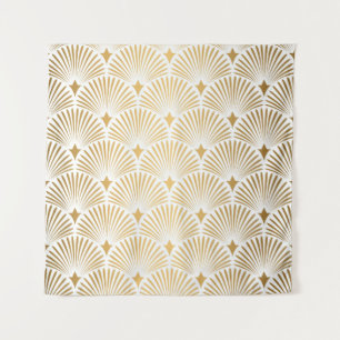 Art Deco Muster. Nahtloser weißer und goldener Hin Wandteppich