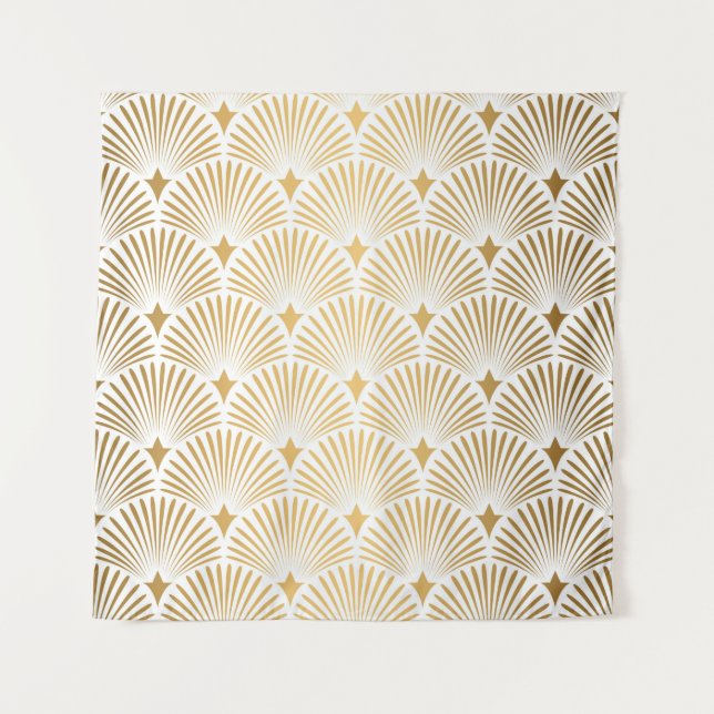 Art Deco Muster. Nahtloser weißer und goldener Hin Wandteppich (Vorderseite)