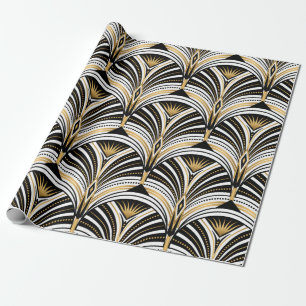 Art-Deco-Muster. Vintages Gold Schwarz-weiß Geschenkpapier