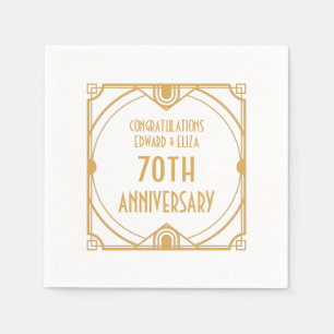 Art Deco Name 70. Hochzeit Jubiläum Gold Weiß Serviette
