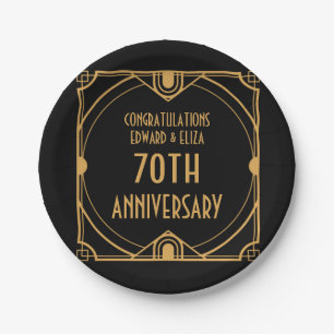 Art Deco Namen 70. Hochzeit Anniversary Black Pappteller