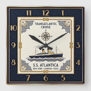 Art Deco Nautik Quadratische Wanduhr