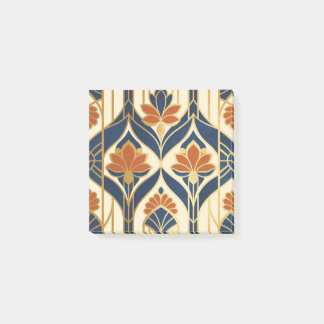 Art Deco Navy Blau Terrakotta & Gold Blumenmuster Post-it Klebezettel