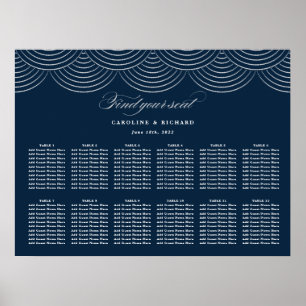 Art Deco Navy Blue Silver Wedding Chart Poster