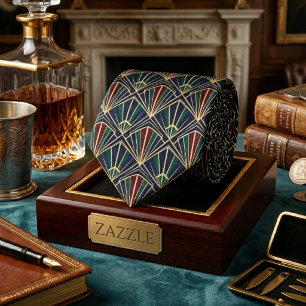Art Deco Navy Pfau Luxuriöse Geometrie Krawatte