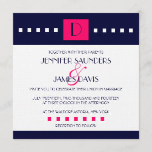 Art Deco Navy Pink Monogramm D Hochzeitseinladunge Einladung