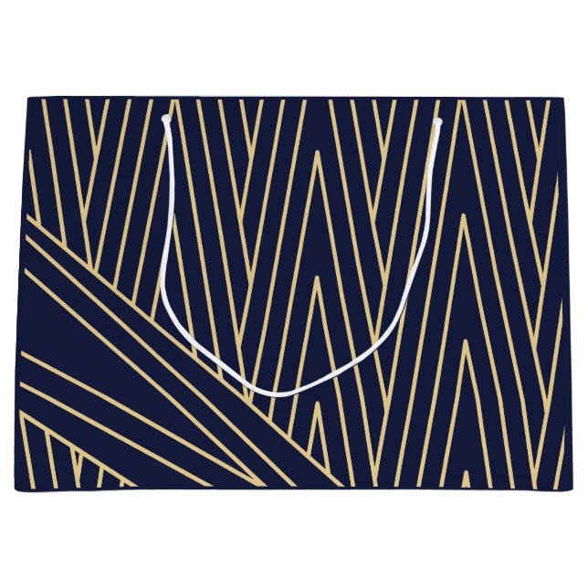 Art Deco Navy und Gold große Geschenktasche Geschenktüte (Vorderseite)