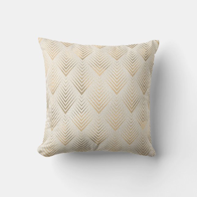 Art Deco Net Ivory Beige Creamy Sepia Gold Linear Kissen (Vorderseite)