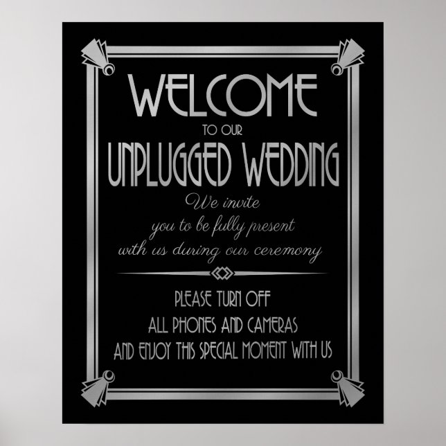 Art Deco nicht gestopft Hochzeit GATSBY Print Silb Poster (Vorne)