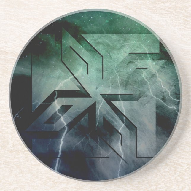 Art Deco Ninja Star Icon, Galaxy Blitzüberlagerung Sandstein Untersetzer (Vorne)