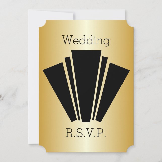 Art Déco Noir Et Or Mariage RSVP Invitation (Devant)