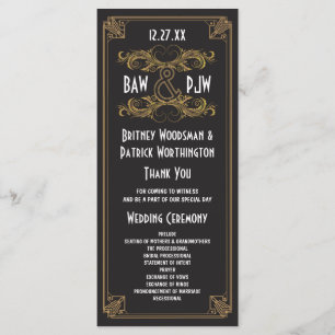 Art Déco Noir et Or Vintage Programmes de mariage