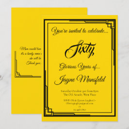 Art Déco Noir sur Gold Anniversaire Invitation