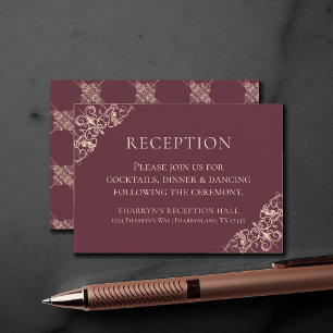 Art Deco Nouveau   Burgund Rose Gold Empfang Begleitkarte