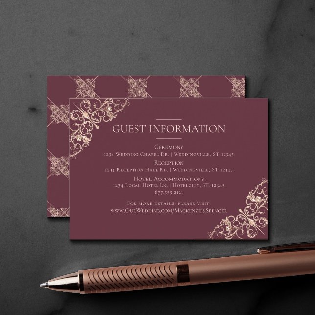 Art Deco Nouveau | Burgundy Blush Guest Details Begleitkarte (Von Creator hochgeladen)
