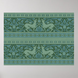 Art Deco Nouveau Dog Nature Botanical Antique Poster