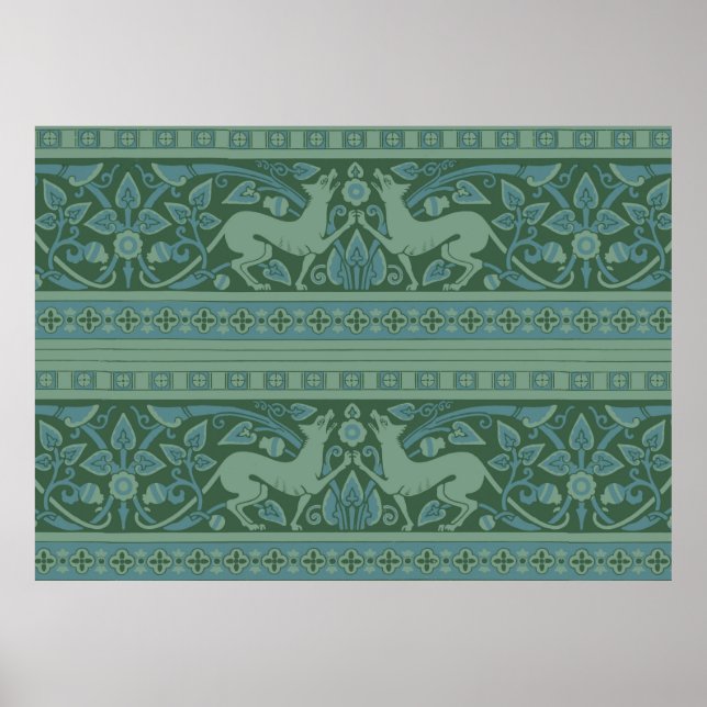 Art Deco Nouveau Dog Nature Botanical Antique Poster (Vorne)