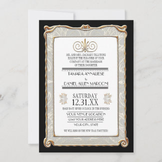 Art Deco Nouveau Gatsby Style Gold an Spitzen Look Einladung