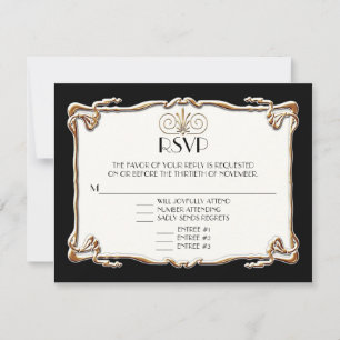 Art Deco Nouveau Gatsby Style Gold an Spitzen Look RSVP Karte