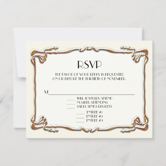 Art Deco Nouveau Gatsby Style Gold an Spitzen Look RSVP Karte (Vorderseite)