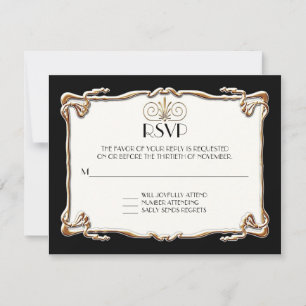 Art Deco Nouveau Gatsby Style Gold an Spitzen Look RSVP Karte
