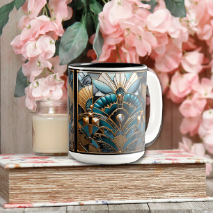 Art Deco Nouveau Gold Türkis Schwarz Zweifarbige Tasse