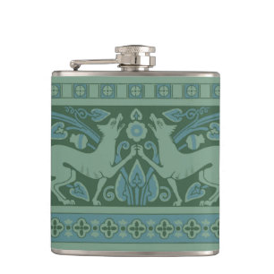 Art Deco Nouveau Hund Natur Tier Muster Flachmann