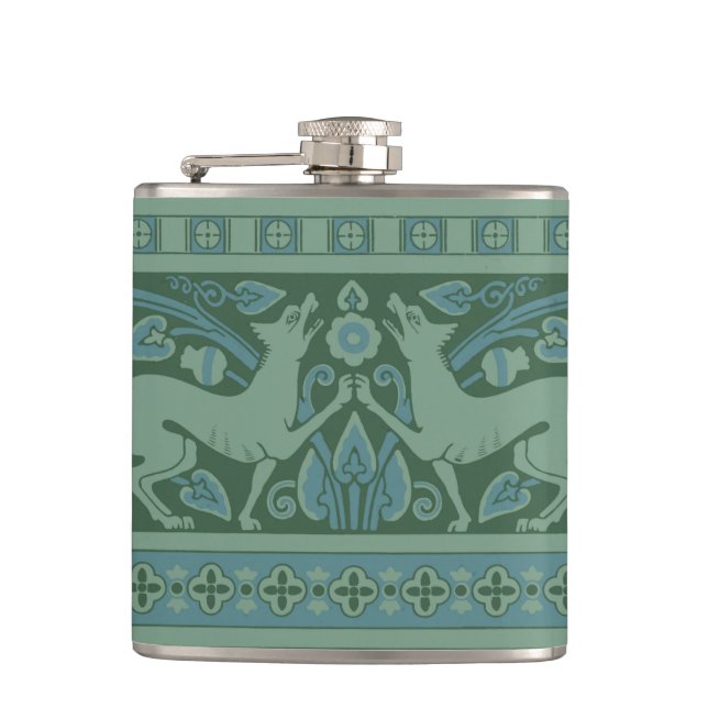 Art Deco Nouveau Hund Natur Tiermuster Flachmann (Vorderseite)
