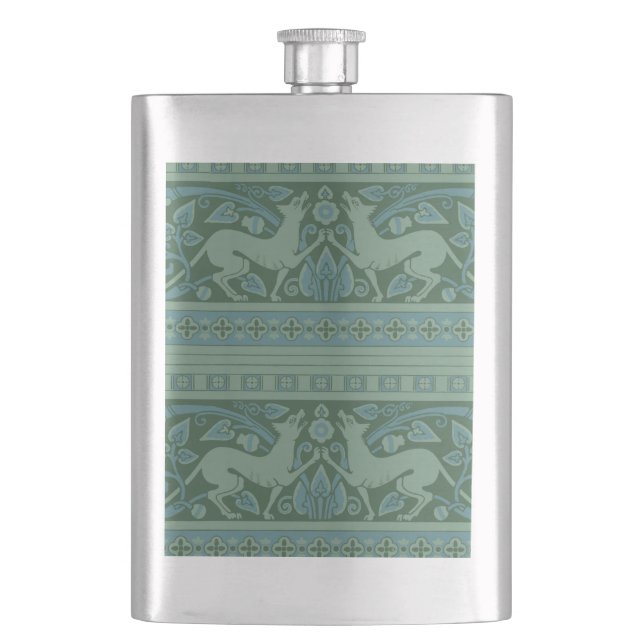 Art Deco Nouveau Hund Natur Tiermuster Flachmann (Vorderseite)