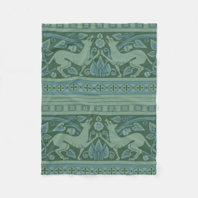 Art Deco Nouveau Hund Natur Tiermuster Fleecedecke (Vorderseite)