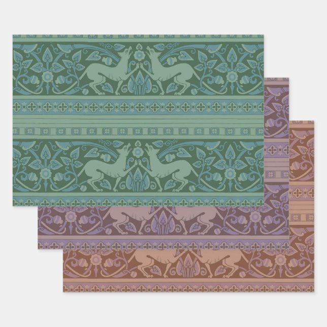 Art Deco Nouveau Hund Natur Tiermuster Geschenkpapier Set (Set)