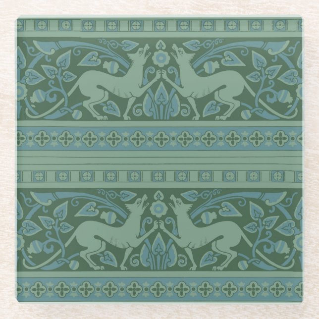 Art Deco Nouveau Hund Natur Tiermuster Glasuntersetzer (Vorderseite)