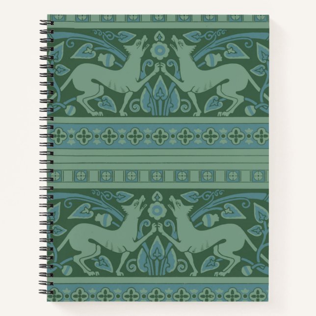 Art Deco Nouveau Hund Natur Tiermuster Notizbuch (Vorderseite)