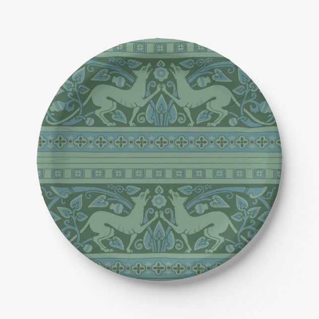 Art Deco Nouveau Hund Natur Tiermuster Pappteller (Vorderseite)