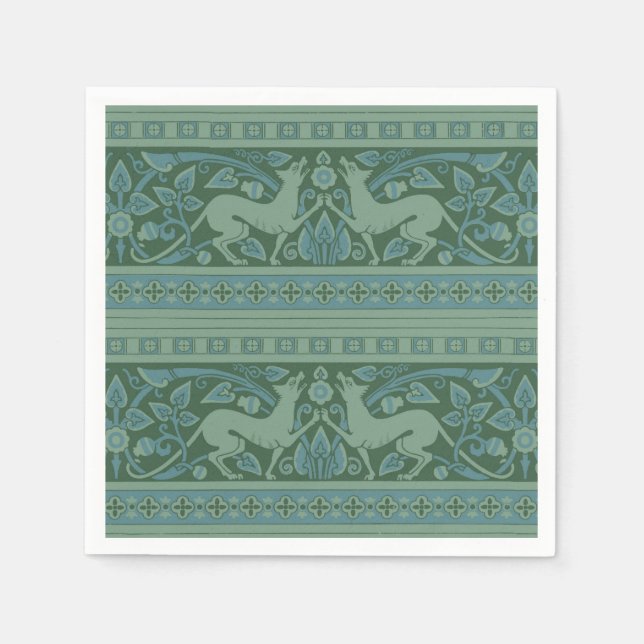 Art Deco Nouveau Hund Natur Tiermuster Serviette (Vorderseite)