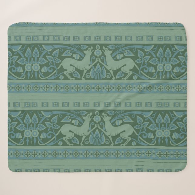 Art Deco Nouveau Hund Natur Tiermuster Sherpadecke (Vorderseite (Horizontal))