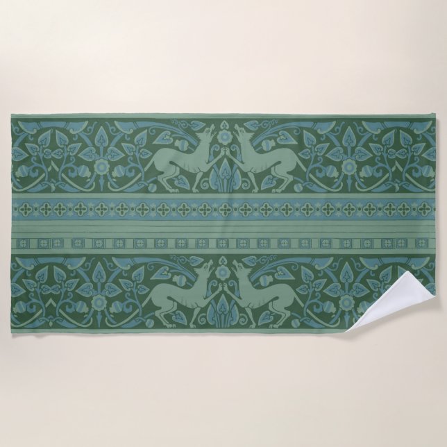 Art Deco Nouveau Hund Natur Tiermuster Strandtuch (Vorderseite)