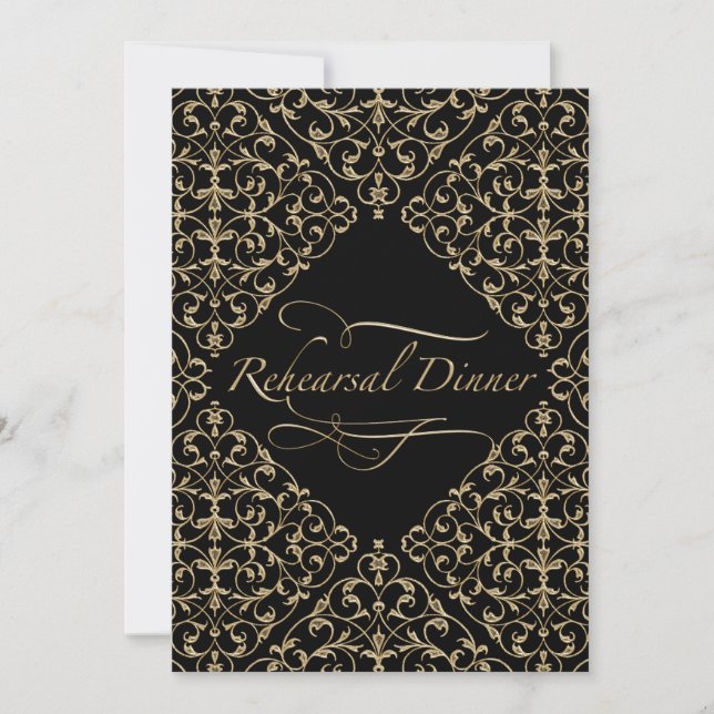 Art Deco Nouveau Lace Damask Goldene Kalligrafie Einladung (Vorderseite)