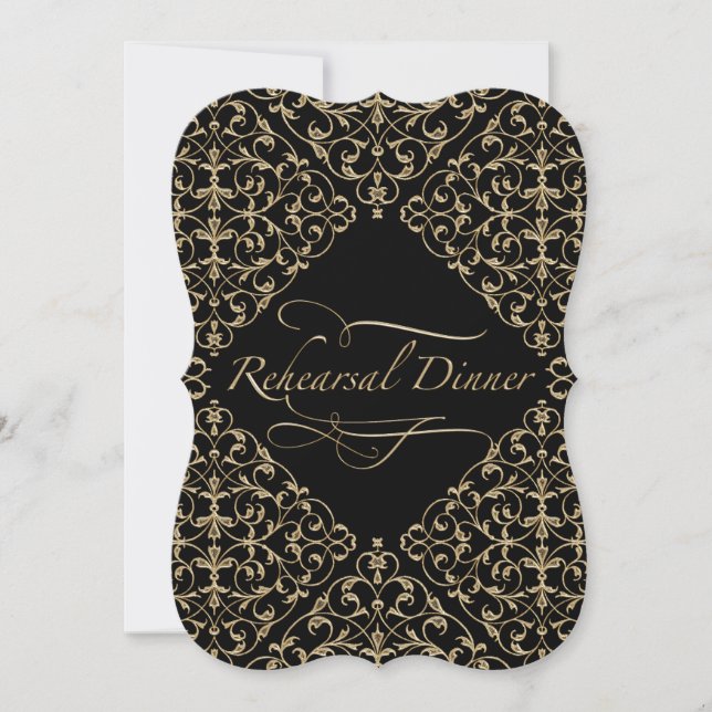 Art Deco Nouveau Lace Damask Goldene Kalligrafie Einladung (Vorderseite)
