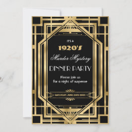 Art Deco Nouveau Mystery Party Gold Black Einladung