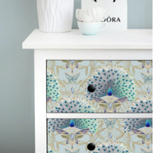 Art Deco Nouveau Peacock Butterfly Blue Decoupage Seidenpapier