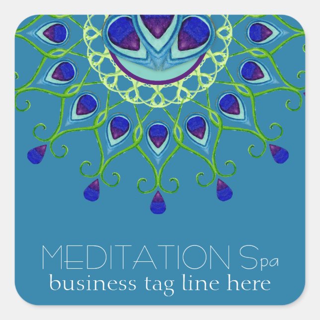 Art Deco Nouveau Peacock Feather Modernes Business Quadratischer Aufkleber (Vorderseite)