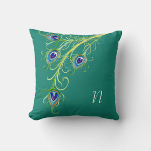 Art Deco Nouveau Peacock Feathers Swirl Kissen